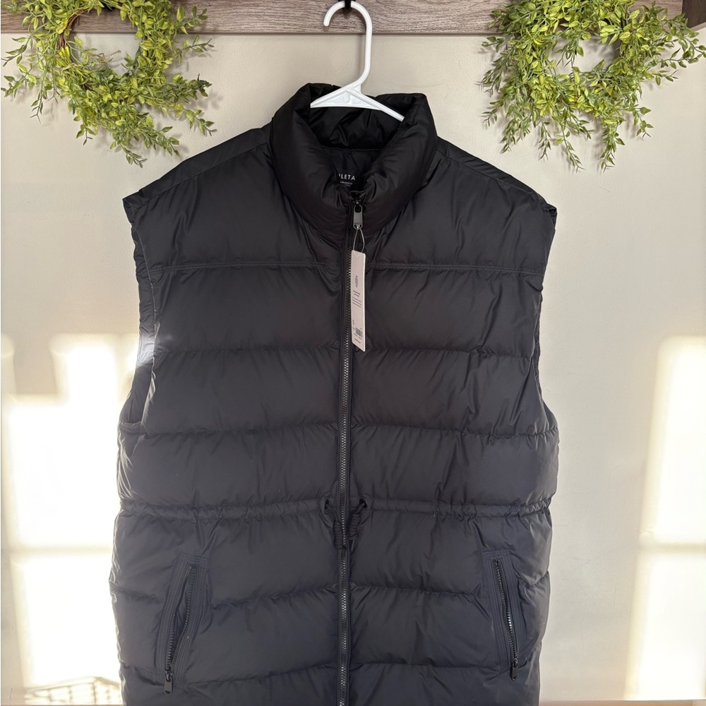 NWT Athleta Black Quilted Long Puffer Vest with Stand Collar